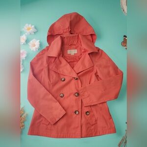 Michael Kors Stunning Orange Rain Jacket Detachable Hoodie Sz S No Belt*